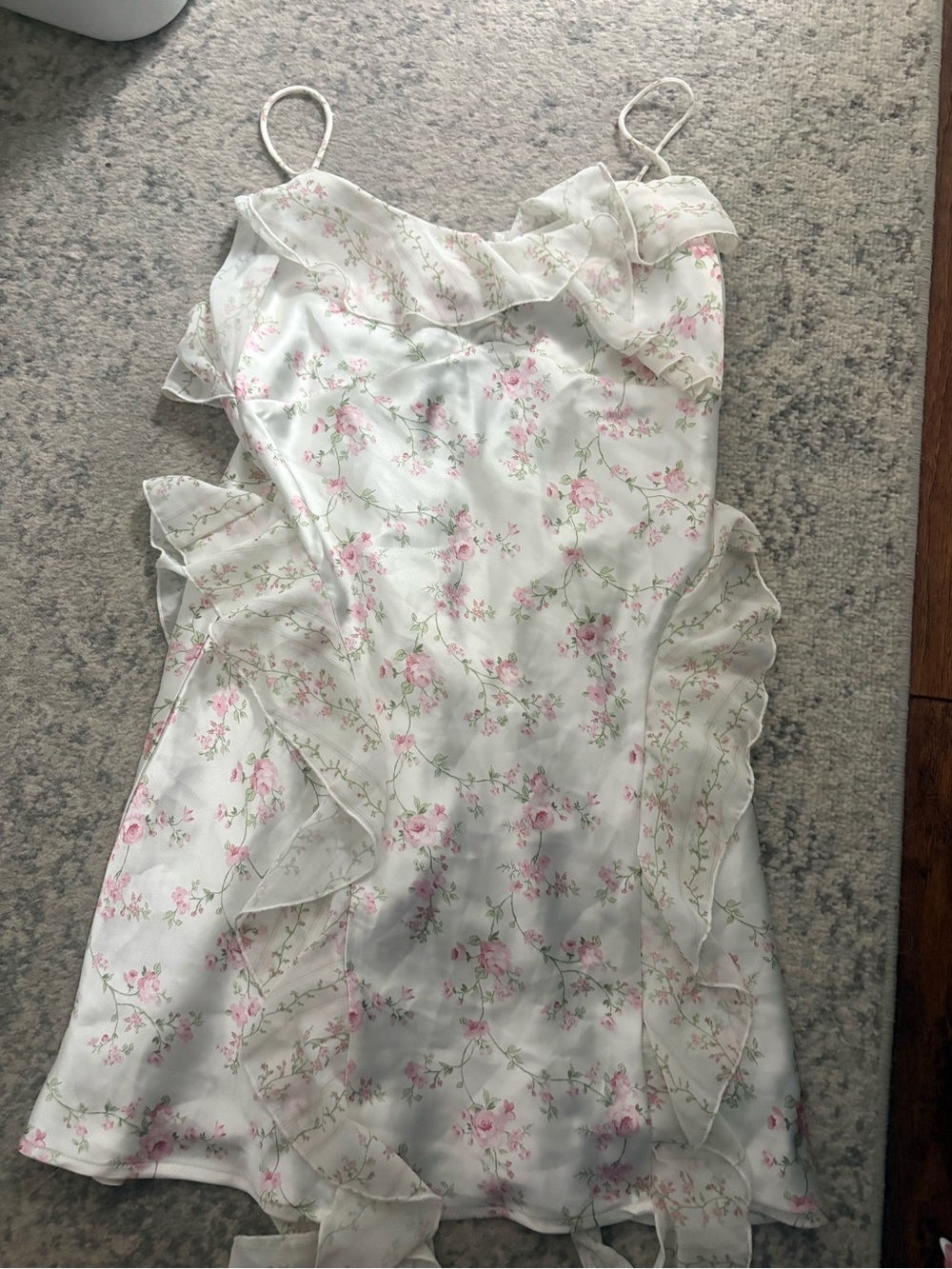 Forever 21 Floral Ruffle Slip Dress in Ivory and Pink